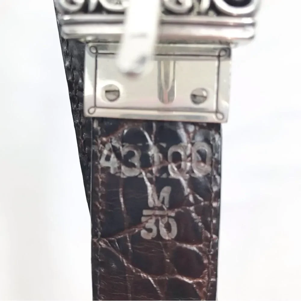 Brighton Black Brown Reptile Embossed Silver Scroll Hardware Reversible Belt